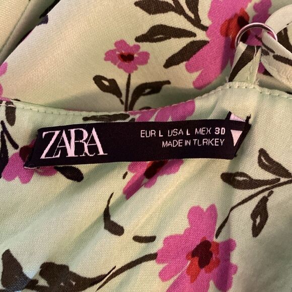 Zara Green and Pink Floral Satin Effect Mini Slip Dress Size L - Picture 11 of 15
